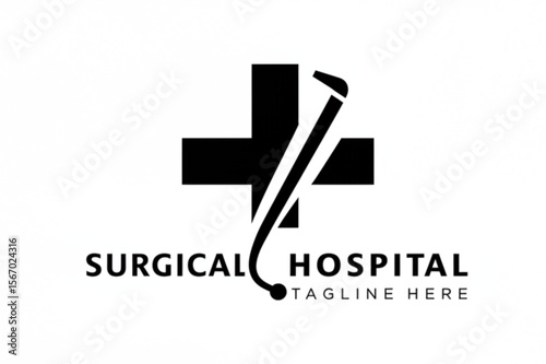 Striking medical plus graphic features surgical instrument for innovative healthcare branding and distinctive hospital logo design projects.