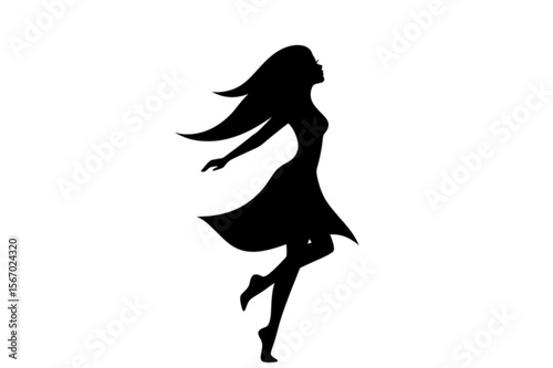 Elegant feminine figure in a flowing dress creates a striking silhouette, ideal for fashion, beauty, and design related projects.