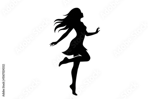 Graceful silhouette design of a dancing woman, suitable for fashion, beauty, or performing arts projects, created as a crisp vector graphic.