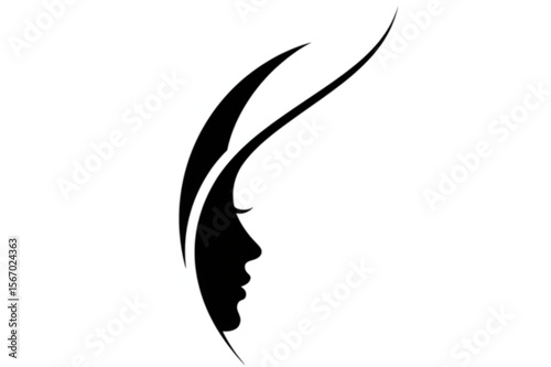 Elegant woman face silhouette with flowing hair, perfect for beauty, spa, or wellness branding and logo design applications.