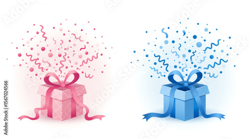 Charming presents in pink and blue hues, a festive gift for celebrations, perfect for baby showers and gender reveal events.