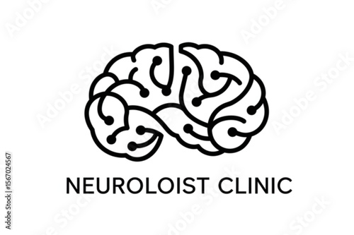 Minimalist brain outline design ideal for neurologist clinic branding or medical science symbol with cognitive function representation.