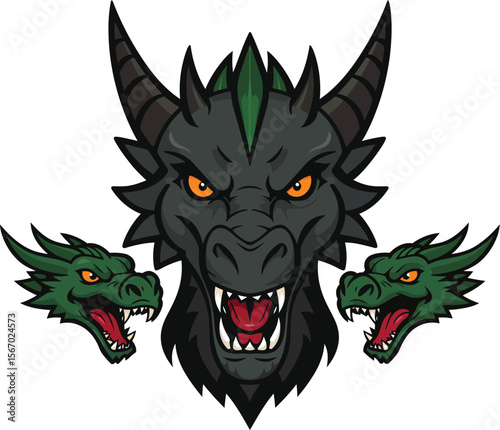 Fierce black dragon hydra mascot logo icon vector illustration