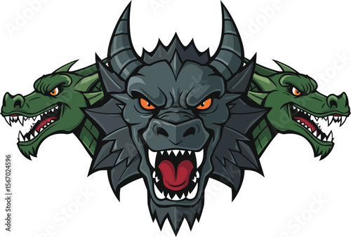 Fierce three headed dragon hydra mascot logo icon vector illustration