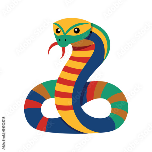 Tropical King Kobra Color Vector on Bright White Background