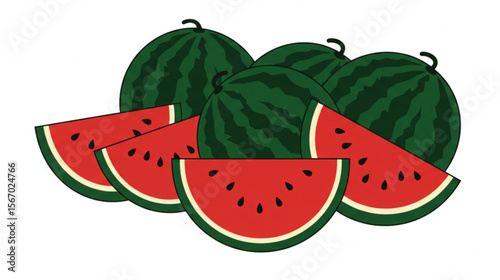 Fresh watermelons with slices creates a delightful summer theme ready for creative projects, ideal for food-related design.