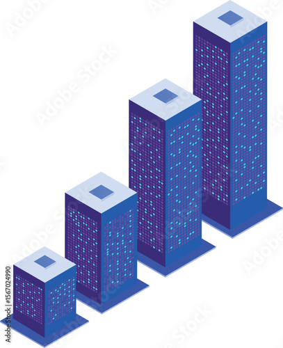 Isometric view of a ultraviolet server rack with multiple servers. Isometric design for Data center concept, data center connection, concept of cloud storage, data transfer. Internet