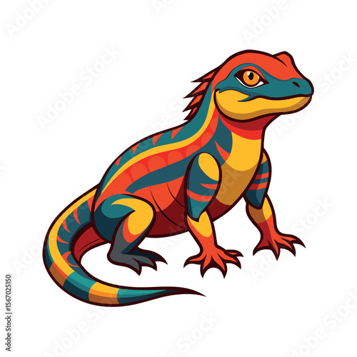 Komodo Dragon Vector Illustration in Color on White