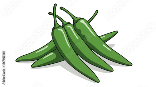 Green chili pepper arrangement shows a fresh and vibrant spice ingredient, suitable for culinary themes or recipe projects.