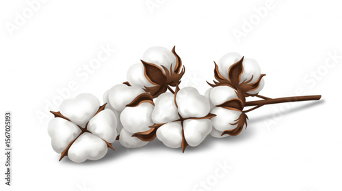 Soft cotton branch graphic creates a feeling of natural comfort, great for organic textiles or farm themes that need a clean, scalable element.