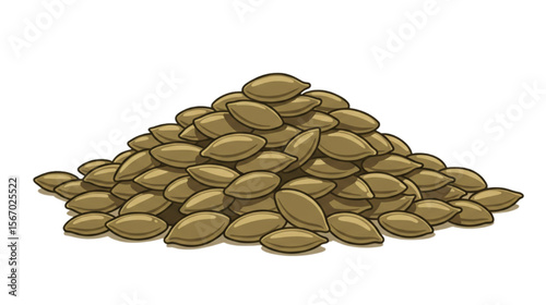 Pile of nutritious pumpkin seeds design element makes a natural ingredient graphic suitable for use in healthy recipe applications.