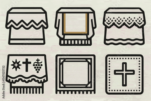 Altar cloth designs: religious symbols and decorative patterns illustrated vector icon isolated illustration