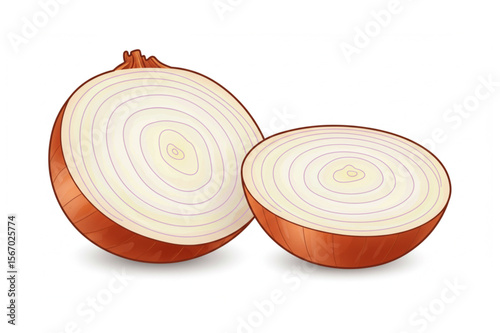 Fresh onion halves graphic showcasing culinary ingredients, suitable for use in food related designs and recipe cards or blog headers.