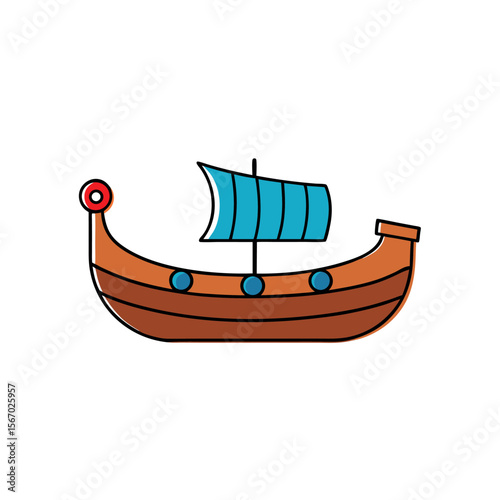 Longship Color Vector Illustration on White Background