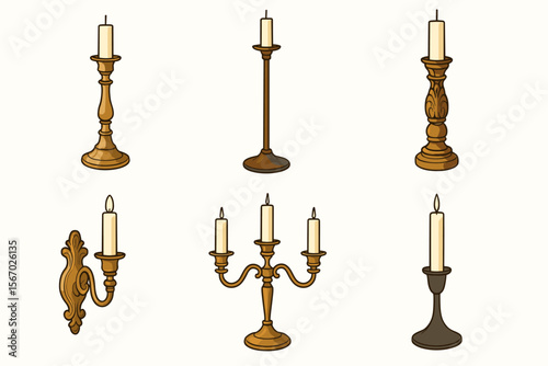Elegant candlestick collection with various designs and styles vector icon isolated illustration