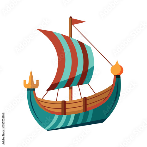 Old Norse Longship Graphic in Full Color