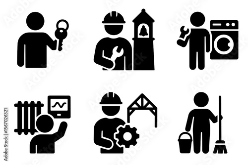 Worker icons with tools and equipment vector icon isolated illustration