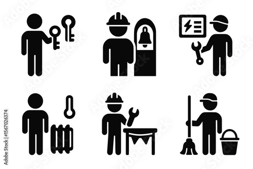 Icons of workers: male figures in various occupations vector icon isolated illustration