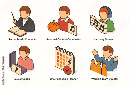Illustrated music roles and responsibilities icons vector icon isolated illustration