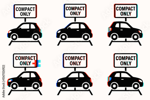 Compact car parking signs with 3d effect illustrations vector icon isolated illustration