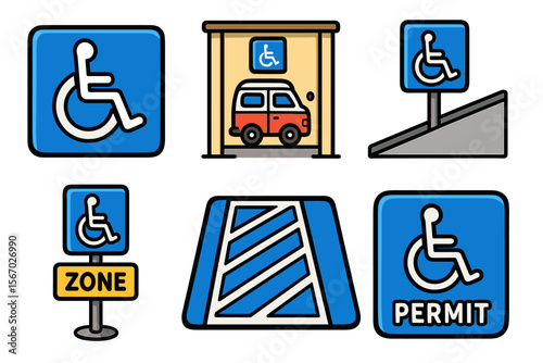 Accessible parking symbols and signs collection vector icon isolated illustration