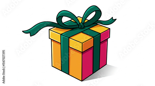 A beautifully wrapped gift box graphic with ribbon, perfect for celebrating birthdays, holidays, and special occasions through vibrant design.
