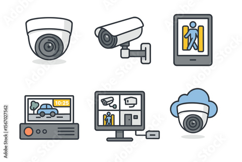 Security camera system and surveillance icons vector icon isolated illustration