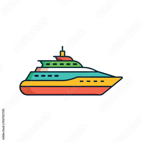 Luxury Mega Yacht Colorful Vector Clipart