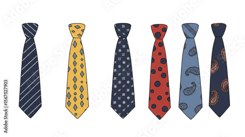 Diverse tie collection presents a variety of stylish neckwear designs, perfect for apparel projects and fashionable formal attire presentations.