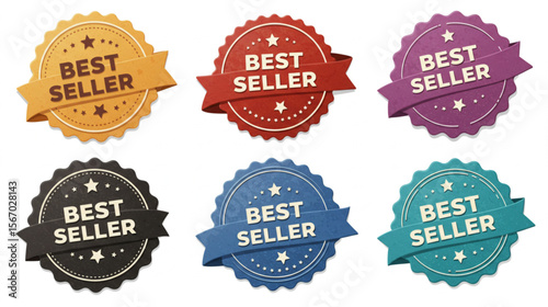 Colorful best seller label badges, perfect for promoting popular items and highlighting top-rated products in your online store.