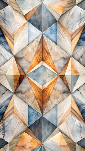Abstract Geometric Wood and Stone Mosaic:  Earthy Tones, Modern Design, Seamless Pattern.