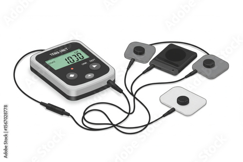 TENS unit design element for medical equipment, rehab technology and therapy illustrations, ideal for healthcare and wellness publications.