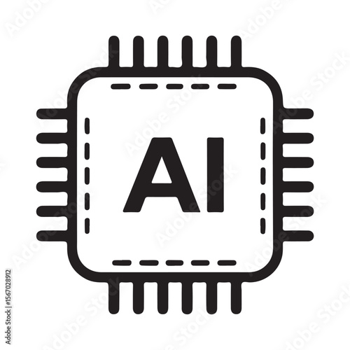 Stylized black and white icon representing artificial intelligence with the letters ai on a chip