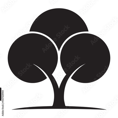 Stylized black silhouette of a tree with three rounded canopy sections and a simple trunk on a white background