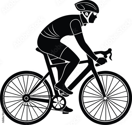 Silhouette of a cyclist in racing gear with helmet and sunglasses riding a road bike isolated on transparent background