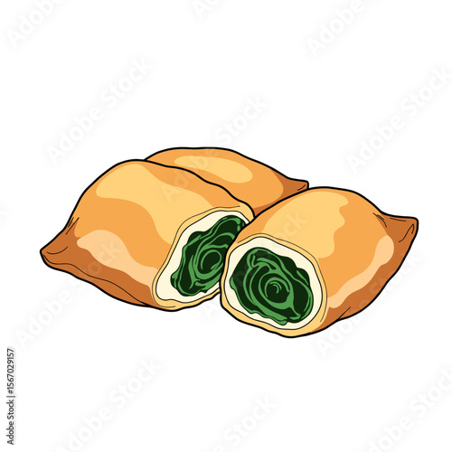 Spinach Ricotta Parcel Illustration, Pop Art Style Savory Pastry