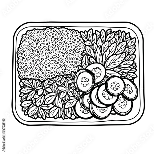 Quinoa and Vegetables Coloring Page - Clean Eating Nutrition, Printable Art