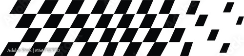 black and white checkered flag dissolving into individual rectangular pieces isolated on white background.