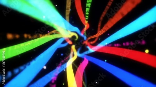 Abstract colorful lines flowing and merging in dynamic motion on black background