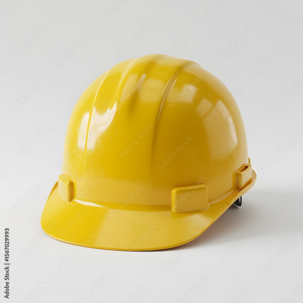 Fototapeta premium A vibrant, protective, yellow construction helmet, signifying safety and hard work in the industrial landscape.