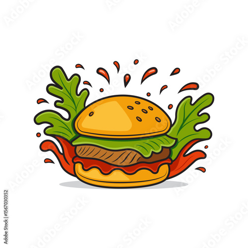 Meet burger with ketchup splashes