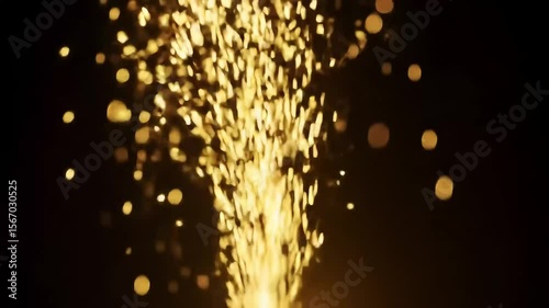 Golden Sparks Fountain Erupting - Abstract Festive Celebration Background with Bokeh
