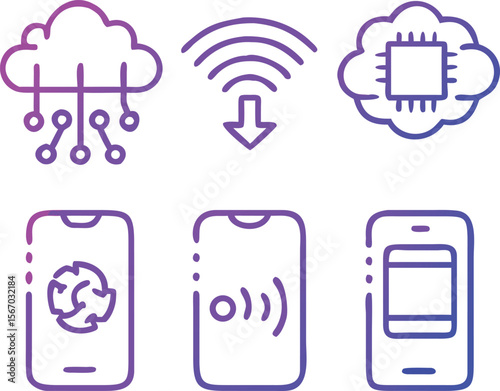 Modern Technology Vector Icon Set  Six Contemporary Digital Symbols Collection