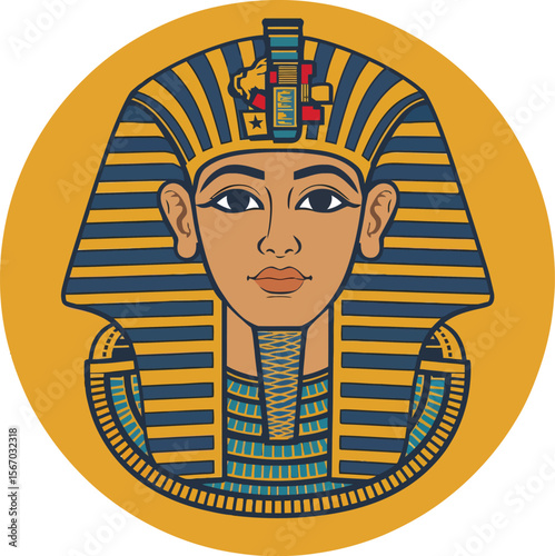 Retro vector cartoon illustration of an Egyptian god symbol with a worker's hand in a circle, we trust, we can