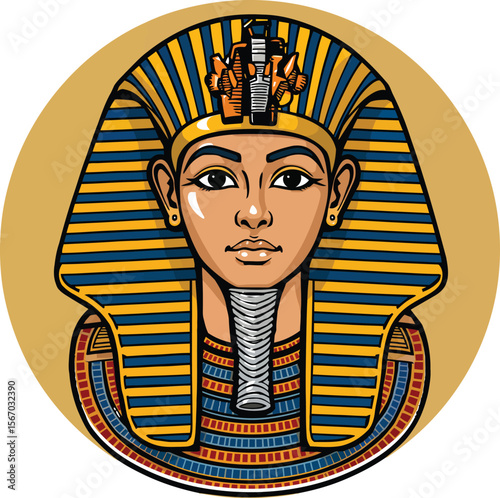 Ancient Egyptian queen vector cartoon woodcut illustration artwork graphics of a woman with a shield