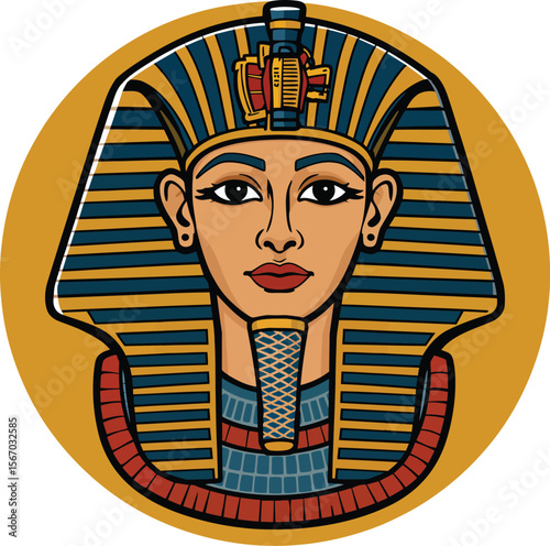 Retro cartoon illustration of an isolated Egyptian queen pharaoh with a shield, perfect for vector artwork and graphics