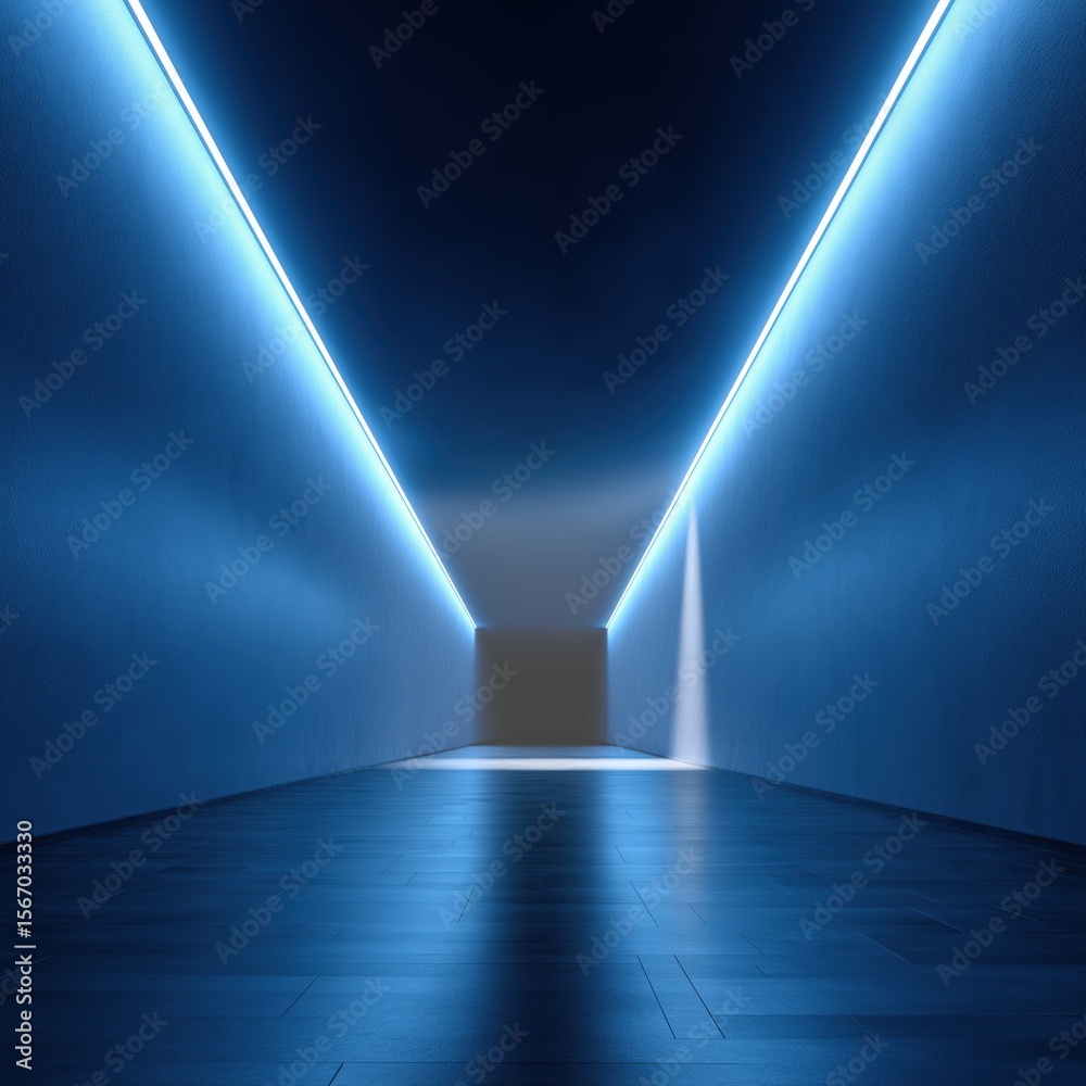 Obraz premium Futuristic blue-lit corridor with modern architectural design