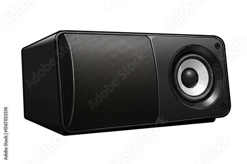 Sleek black speaker graphic showcases modern audio technology with a detailed design, ideal for sound systems and media related visuals.