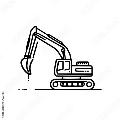Excavator construction machinery outline illustration on a minimal white background copy space