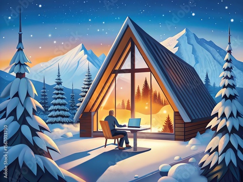 winter landscape with christmas tree